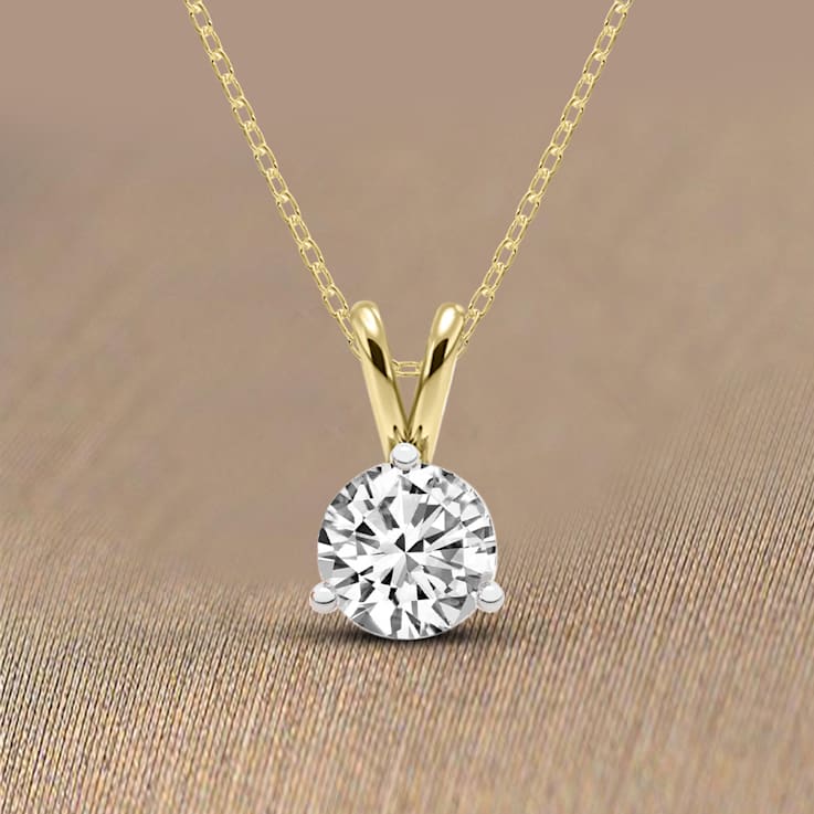 1 Ct 14K Gold IGI Certified Lab Grown Round Shape 3 Prong Diamond
Pendant Necklace Friendly Diamonds