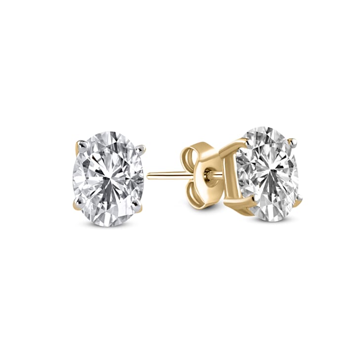 1.5 Carat Oval Brilliant Diamond Stud Earrings 14K Yellow Gold