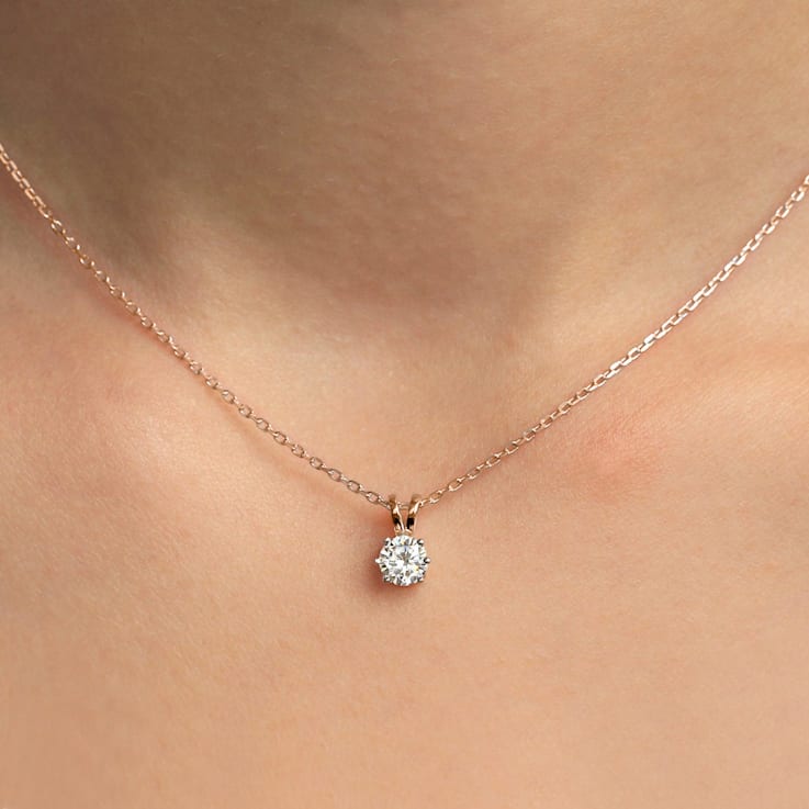 1 Ct 14K Gold IGI Certified Lab Grown Round Shape 6 Prong Diamond
Pendant Necklace Friendly Diamonds