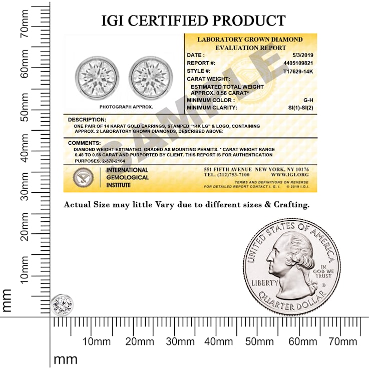 0.50 Ct 14K White Gold IGI Certified Lab Grown Bezel Solitaire Stud
Earrings Friendly Diamonds