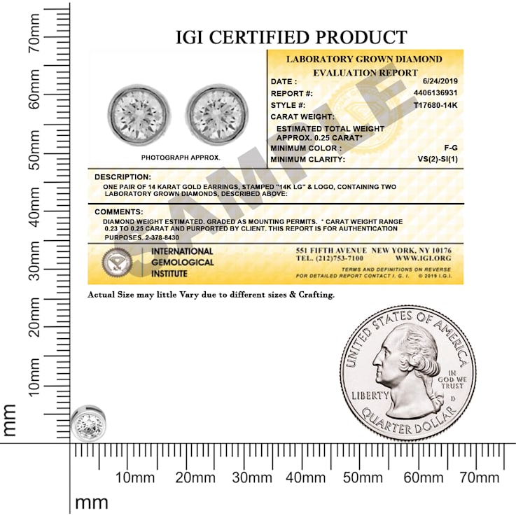 1 Ct 14K White Gold IGI Certified Lab Grown Bezel Solitaire Stud
Earrings Friendly Diamonds