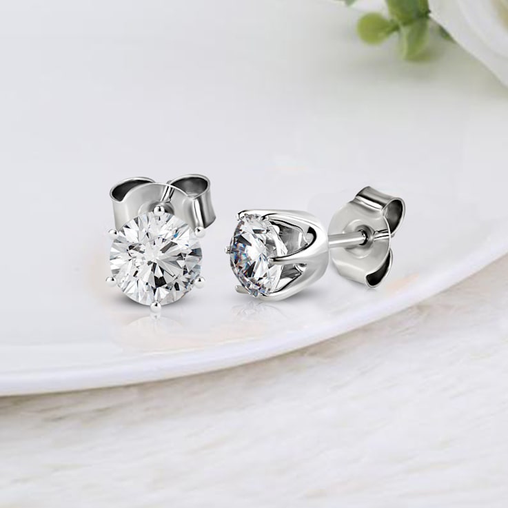 IGI Three Prong Round Cut Lab Grown Diamond Stud Earring 14K