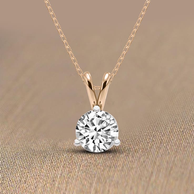 1 Ct 14K Gold IGI Certified Lab Grown Round Shape 3 Prong Diamond
Pendant Necklace Friendly Diamonds