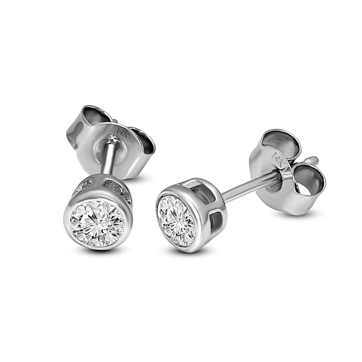0.50 Ct 14K White Gold IGI Certified Lab Grown Bezel Solitaire Stud
Earrings Friendly Diamonds