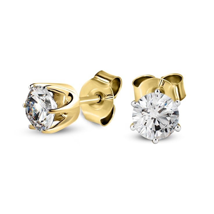 1.5Ct Round Created Diamond Earrings 14K Yellow Gold Studs Briliant Solitaire