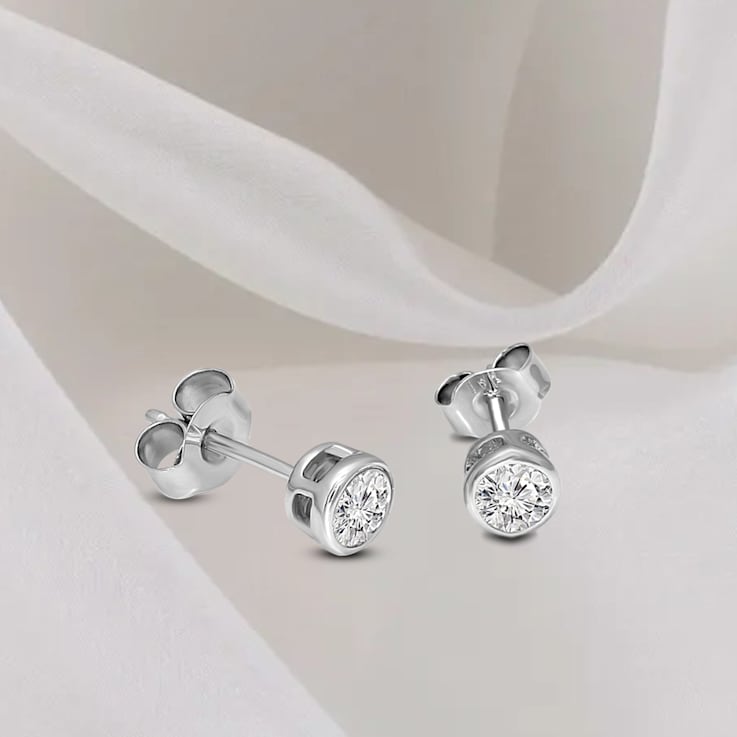 0.50 Ct 14K White Gold IGI Certified Lab Grown Bezel Solitaire Stud
Earrings Friendly Diamonds
