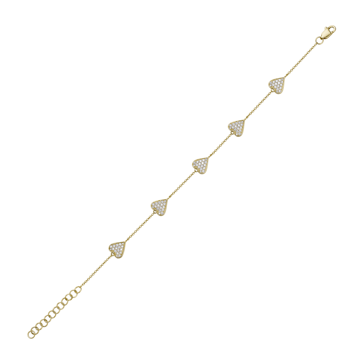 14K Yellow Gold 0.51ctw Diamond Heart Bracelet