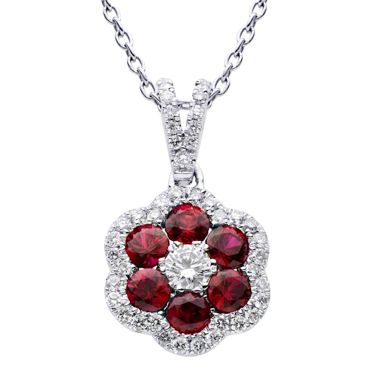 14KW  1.02ct Ruby and Diamond Pendant With Chain