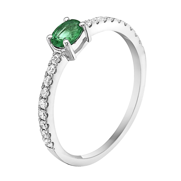 14K White Gold 0.44ct Emerald and Diamond Ring