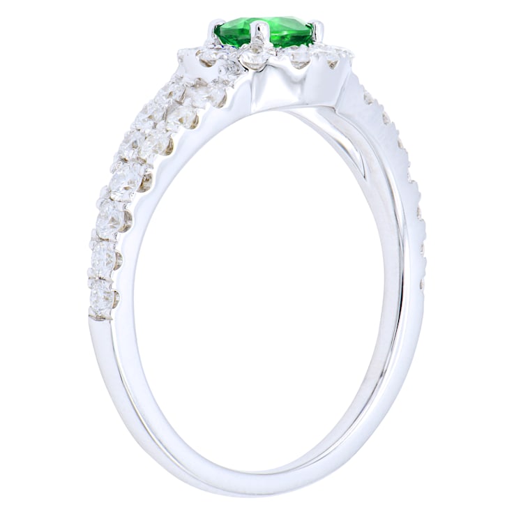 14K White Gold 0.86ct Emerald and Diamond Ring