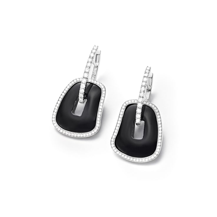 Mattioli small Puzzle earrings  in 18-karat white gold, white diamonds
and onyx