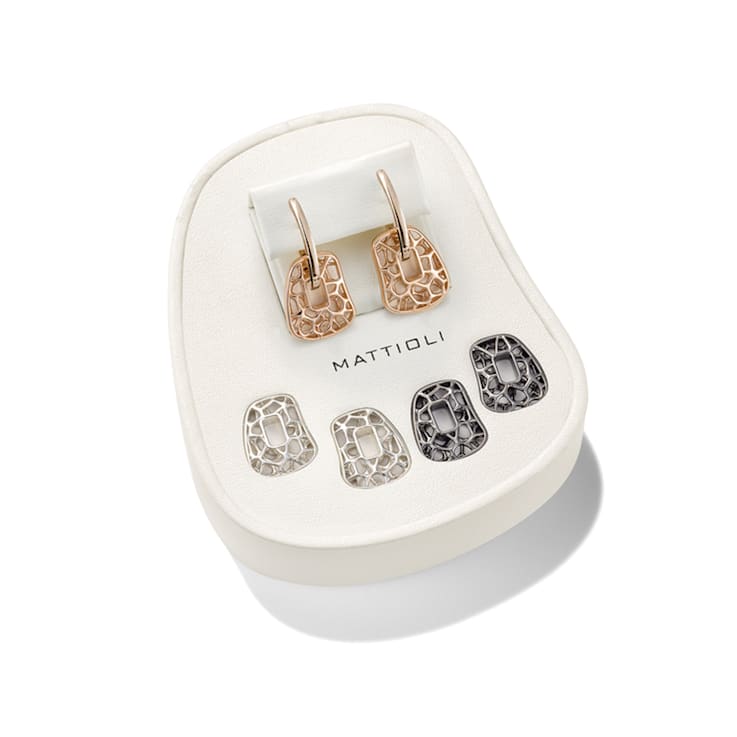 Mattioli small Puzzle earrings giftbox in 18 karat rose gold silver and bronze