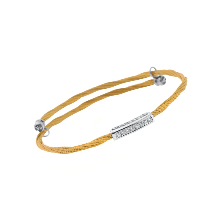 Alor Yellow Stainless Steel and 18K White Gold Cable Stackable Wrap
Diamond Bracelet
