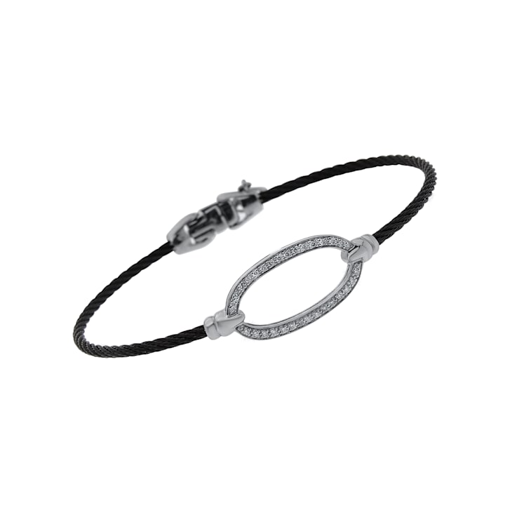 Alor Black Stainless Steel and 18K White Gold Single Cable Diamond Bracelet