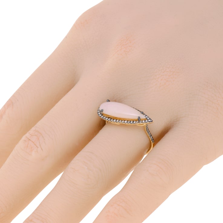 Suzanne Kalan 18K Yellow Gold Diamond 0.30ctw and Pink Opal Ring