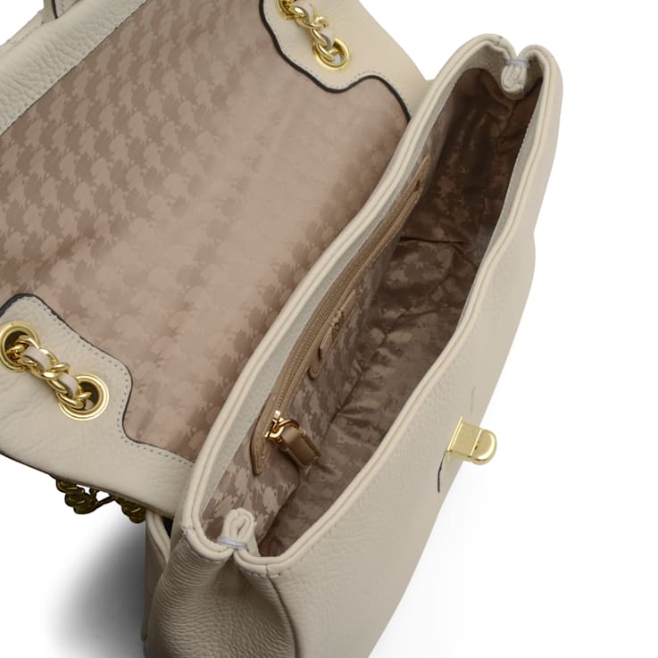 Karl Lagerfeld Paris Agyness Winter White and Gold Leather Shoulder Bag