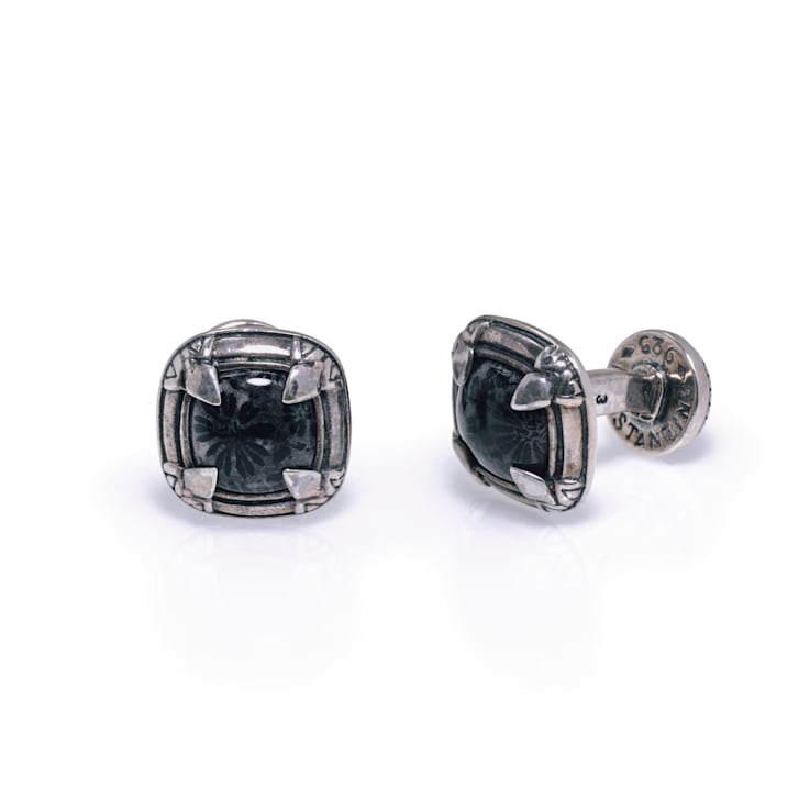 Men's Onyx and Diamond Cuff Links in Sterling Silver