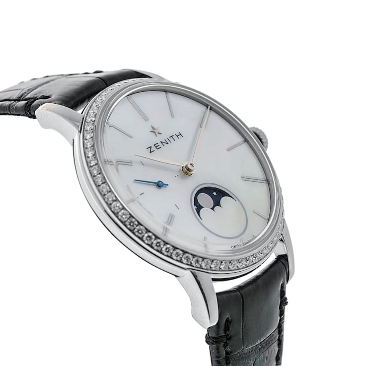 Zenith Elite Lady Moonphase 36 mm - Steel - Alligator Strap