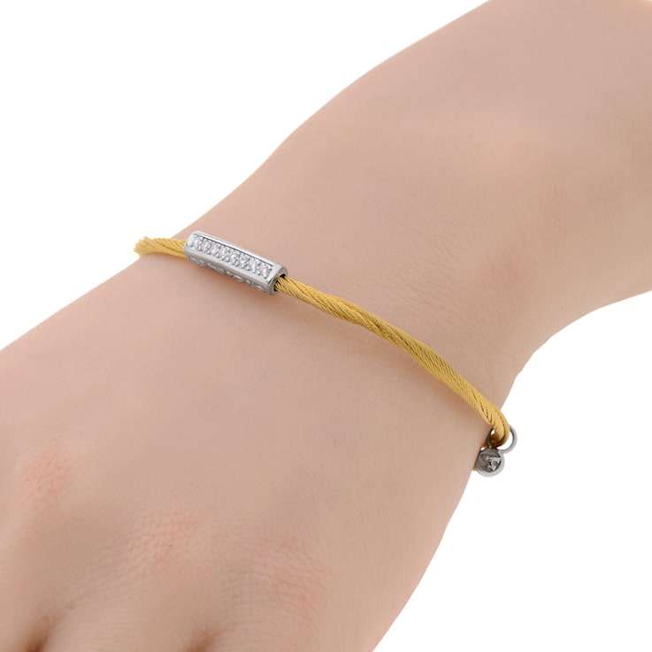 Alor Yellow Stainless Steel and 18K White Gold Cable Stackable Wrap
Diamond Bracelet
