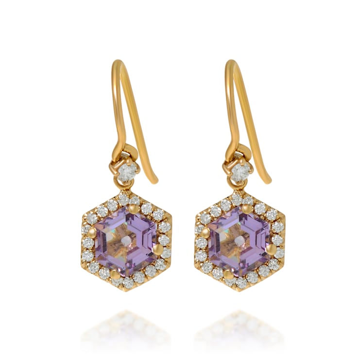 Suzanne Kalan 14K Yellow Gold Diamond and Rose de France Drop Earrings