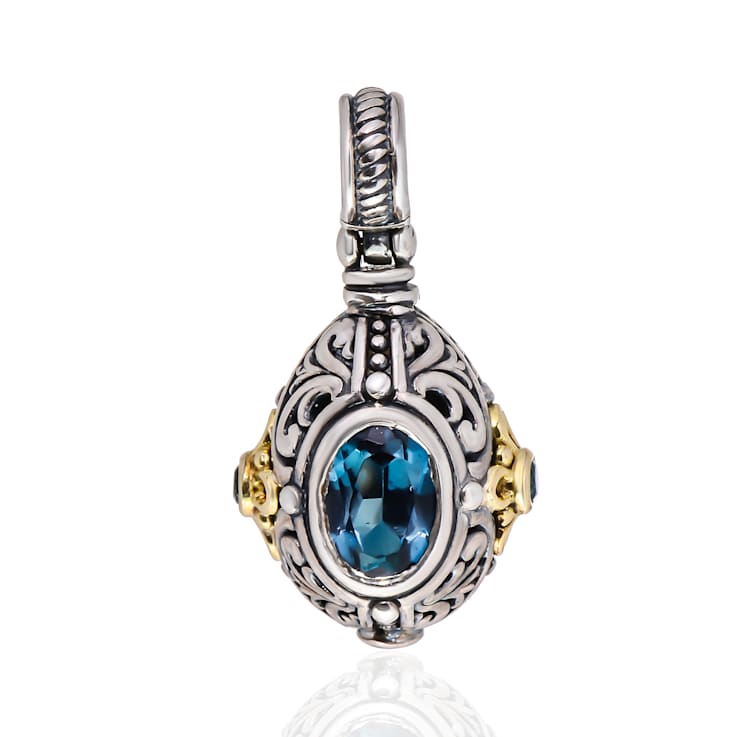 Konstantino Kleos Sterling Silver and 18K Yellow Gold London Blue Topaz Pendant