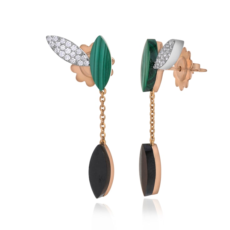 Roberto Coin Petals 18K Rose and White Gold Diamond 0.28ctw Black Jade
Stud Earrings