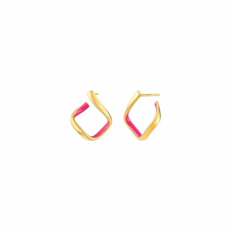 Square Earrings with Pink Enamel