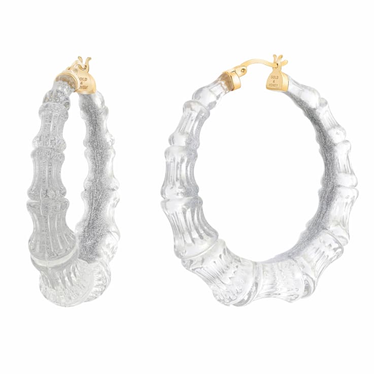 Lucite and Hand Painted Enamel Bamboo Illusion Hoop Earrings