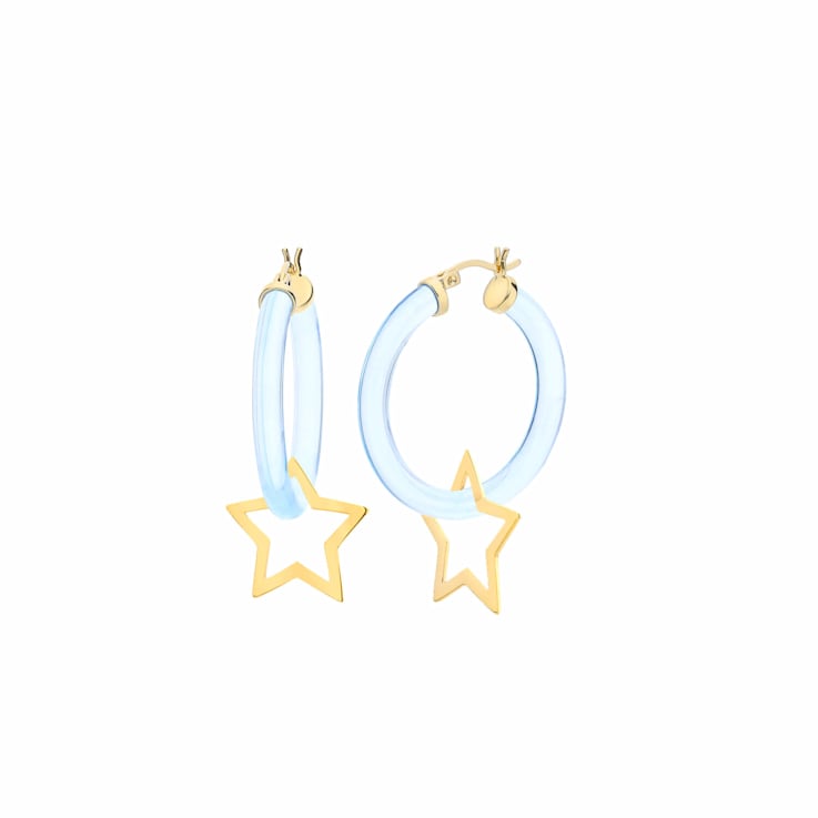 Lucite Star Charm Hoop Earrings in Pastel Blue