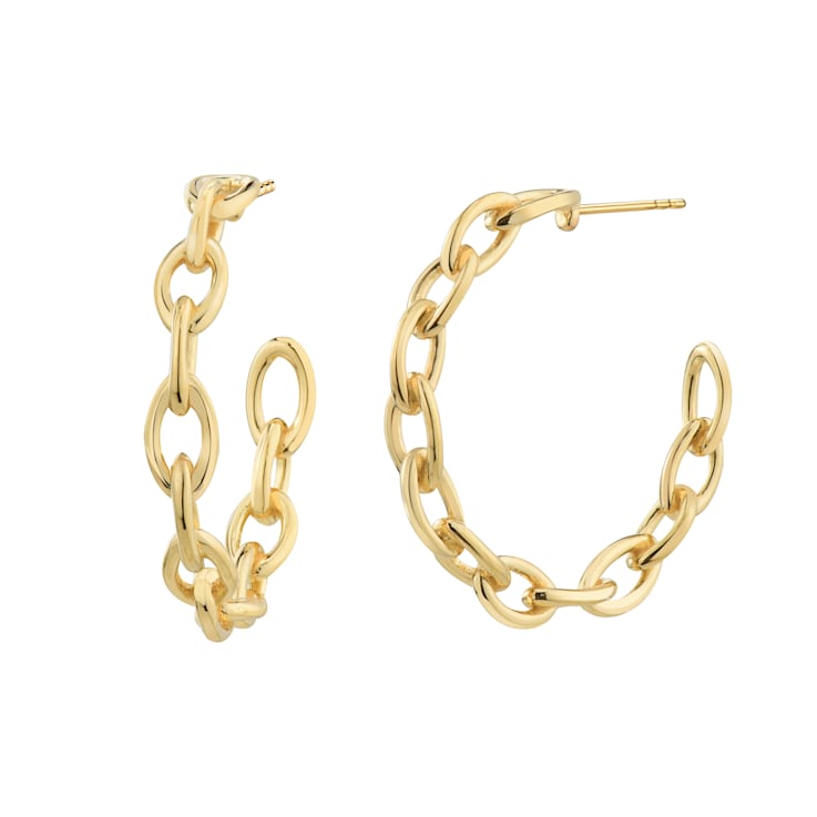 14K Yellow Gold Over Brass Link Hoops