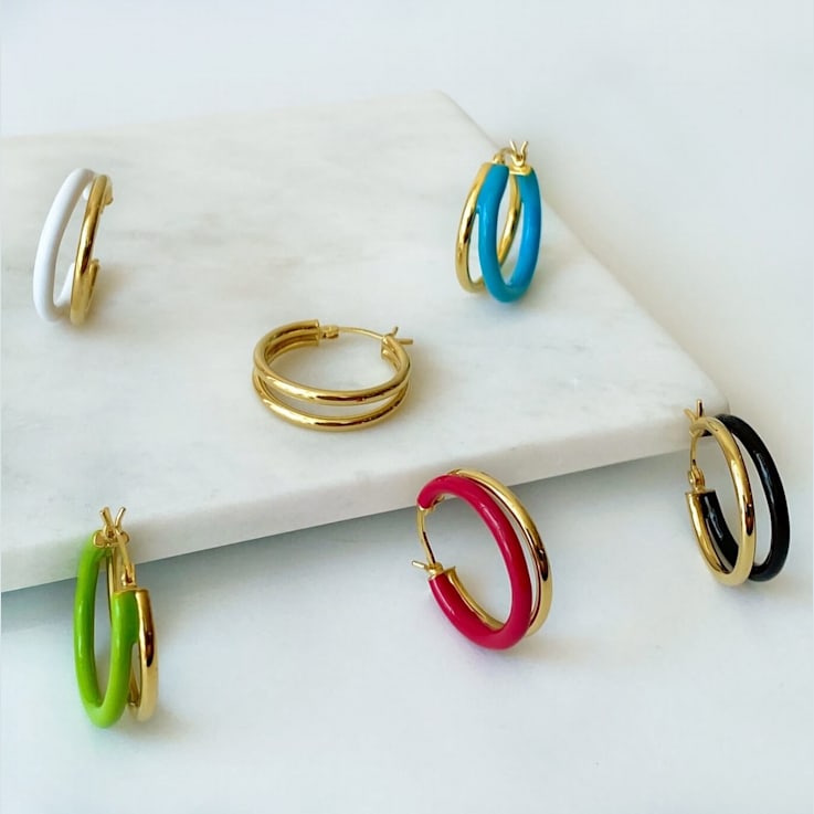 Double Hoop Earrings with Turquoise Enamel