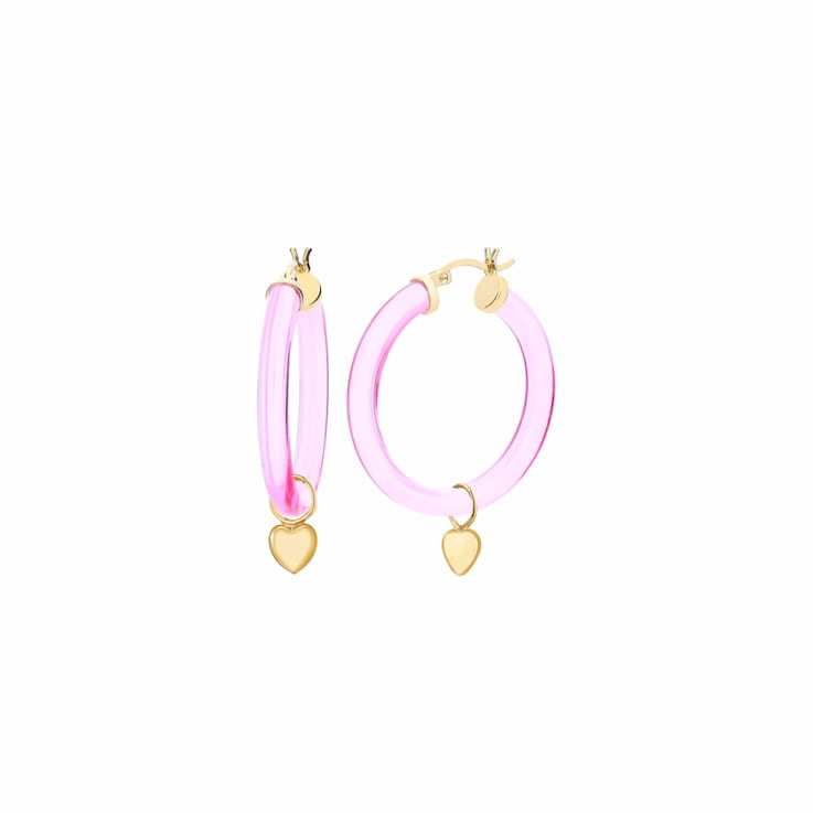 Mini Heart Charm Earrings in Pink