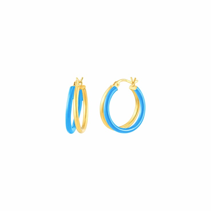 Double Hoop Earrings with Turquoise Enamel