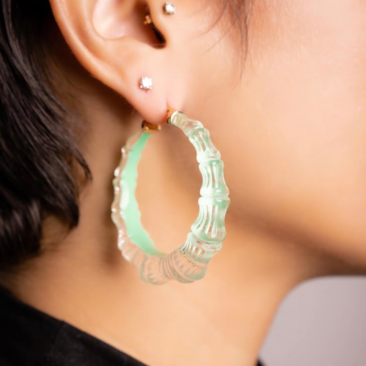 Bamboo Illusion Hoops in Mint Green