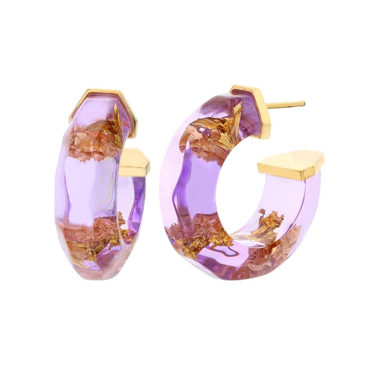 24K Gold Leaf Faceted Huggies in Purple