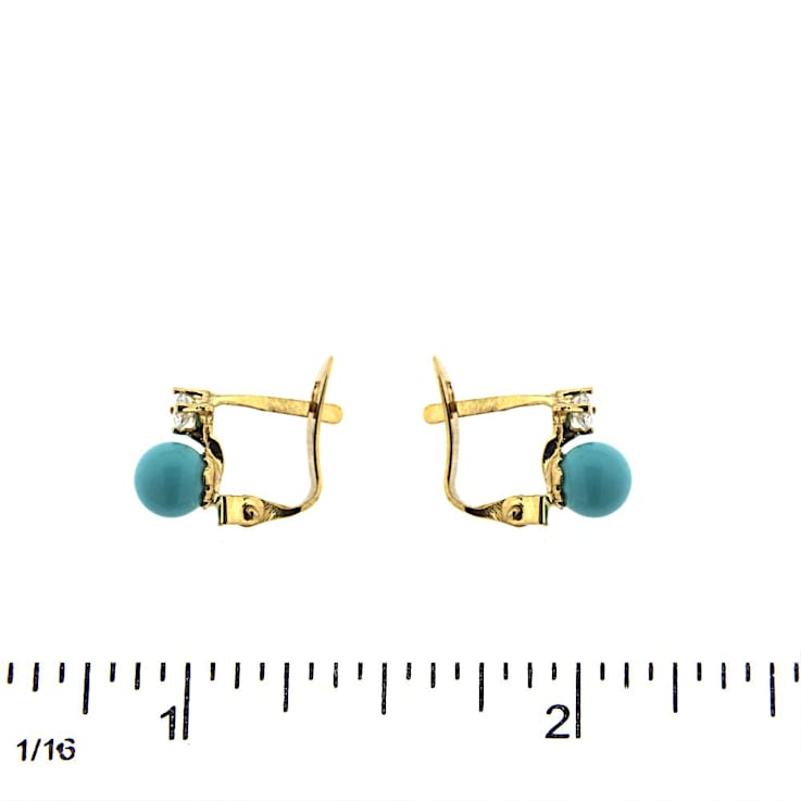 18K Yellow Gold Turquoise Paste Bead and Swarovski® Cubic Zirconia
Leverback Earrings