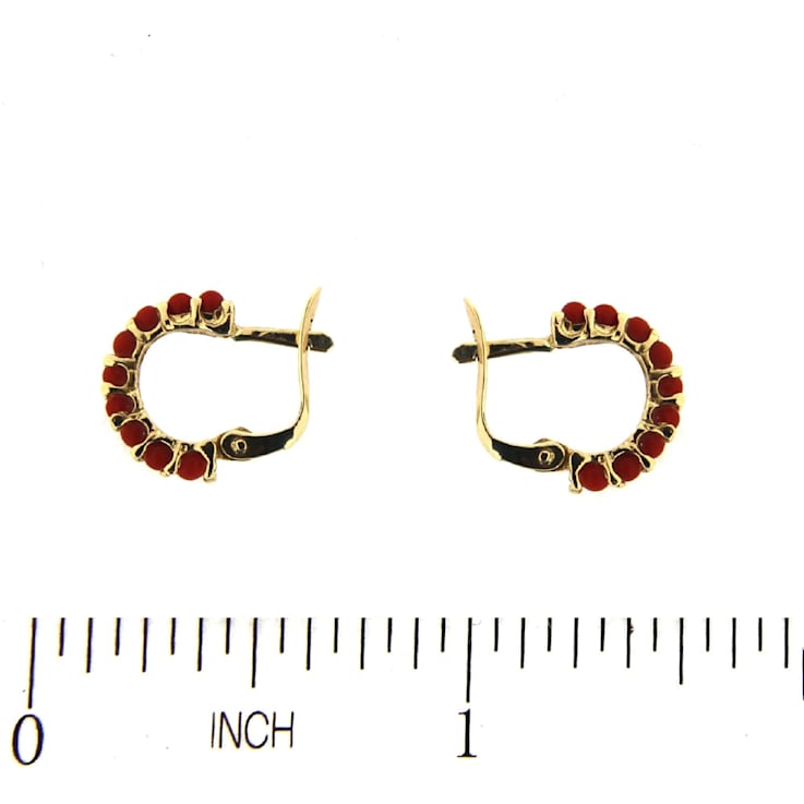 18K Yellow Gold Coral Paste Beads Half Hoop Leverback Earrings