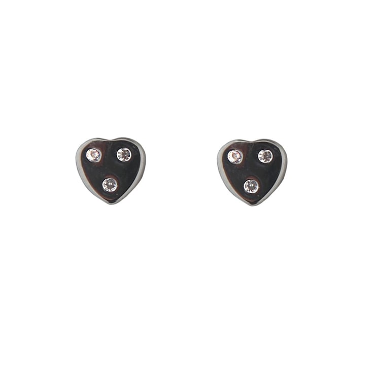 18K White Gold Heart With 3 Small Cubic Zirconia Screwback Earrings