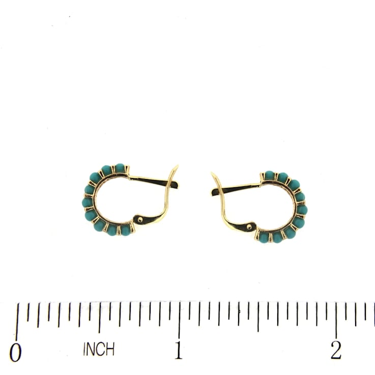 18K Yellow Gold Turquoise Paste Beads Half Hoop Leverback Earrings