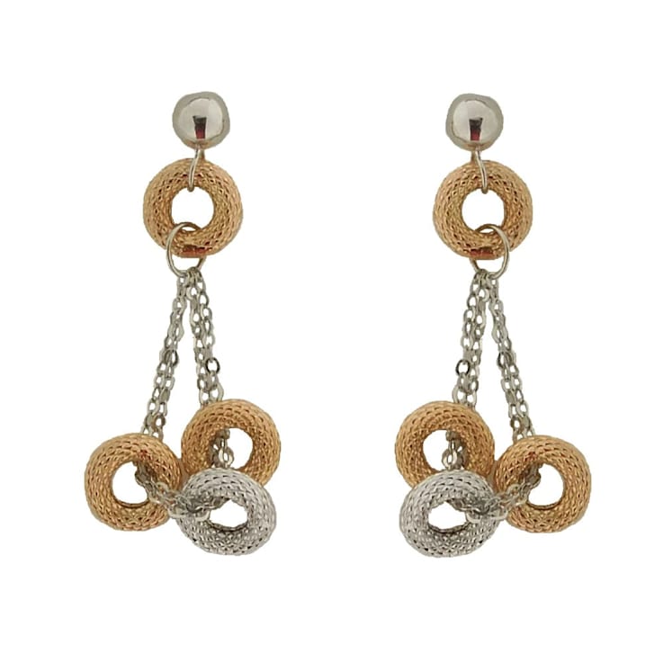 18K Solid White and Pink Gold Donut Dangle Earrings