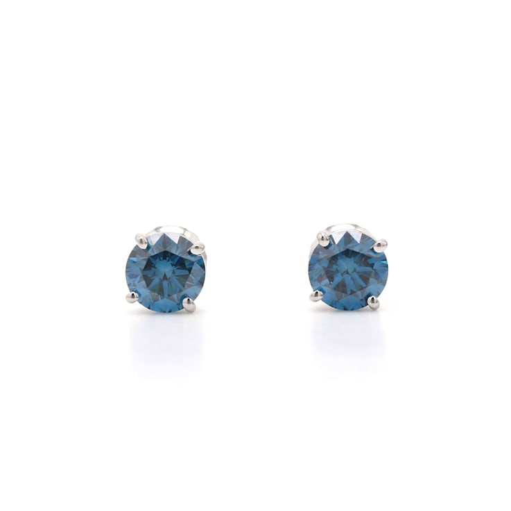 IGI Certified 1.50 Ct. T.W. Blue Lab-Grown Diamond Stud 14K White Gold Earrings