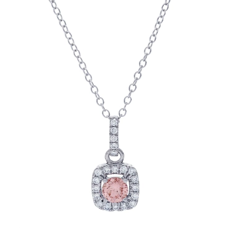 1/2 Ct. T.W. Pink and White Lab Grown Diamond Halo 14K White Gold Pendant
