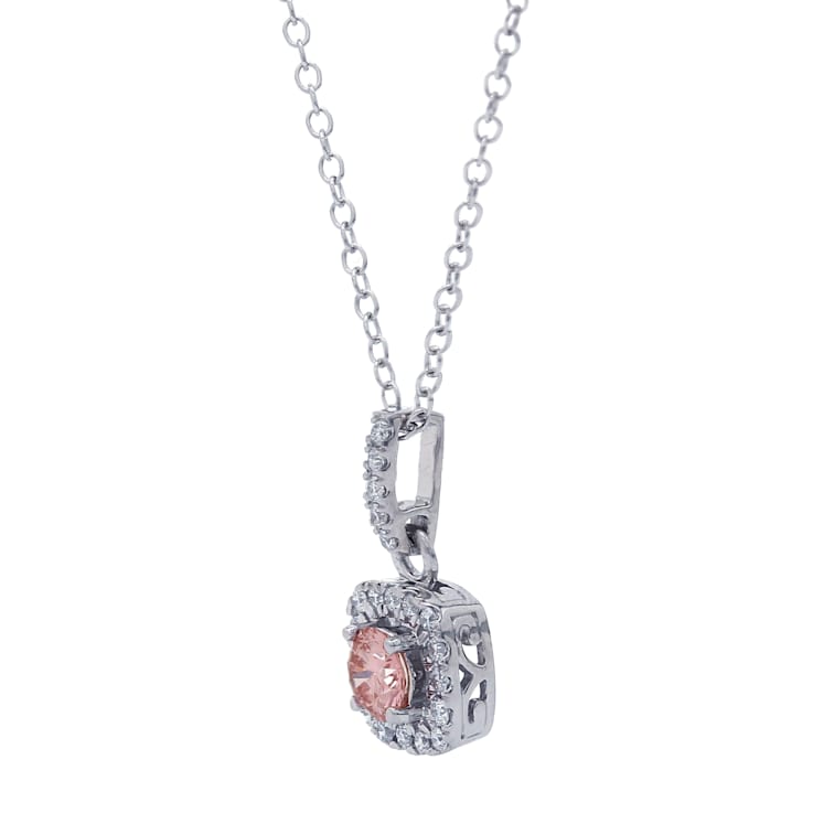 1/2 Ct. T.W. Pink and White Lab Grown Diamond Halo 14K White Gold Pendant