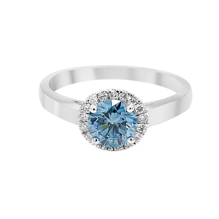 1 1/5 Ct. T.W. Blue and White Lab Grown Diamond 14K White Gold Halo Ring