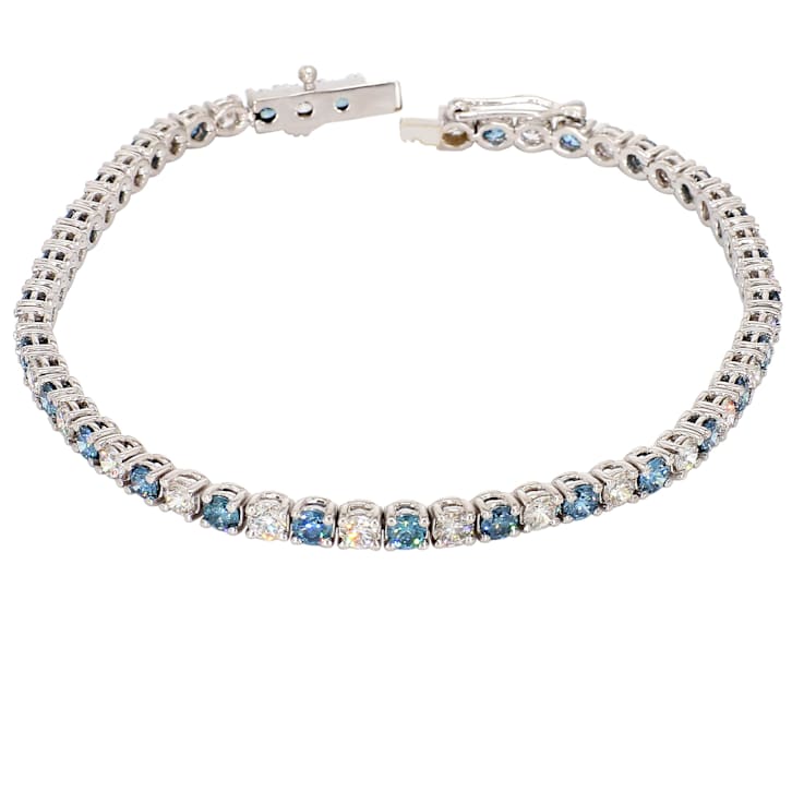 5.00 Ct. T.W. Blue And White Lab Grown Diamond 14K White Gold Bracelet