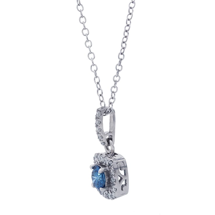 1/2 Ct. T.W. Blue and White Lab Grown Diamond Halo 14K White Gold Pendant