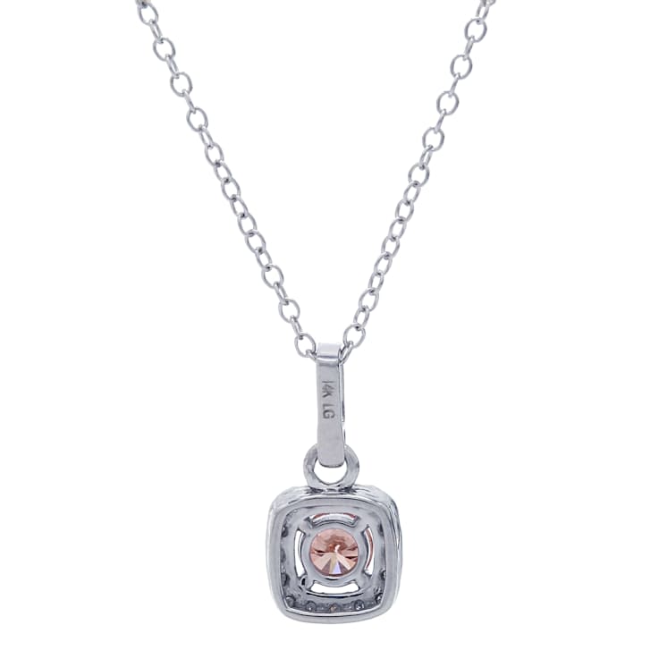 1/2 Ct. T.W. Pink and White Lab Grown Diamond Halo 14K White Gold Pendant