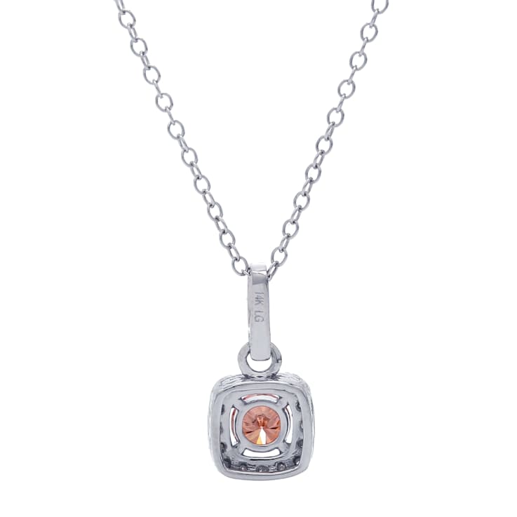 1/2 Ct. T.W. Orange and White Lab Grown Diamond Halo 14K White Gold Pendant