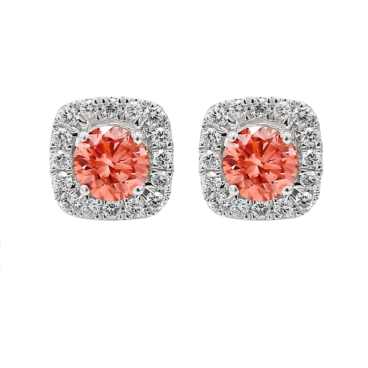 2.00 Ct. T.W. Pink And White Lab Grown Diamond Halo 14K White Gold Earrings