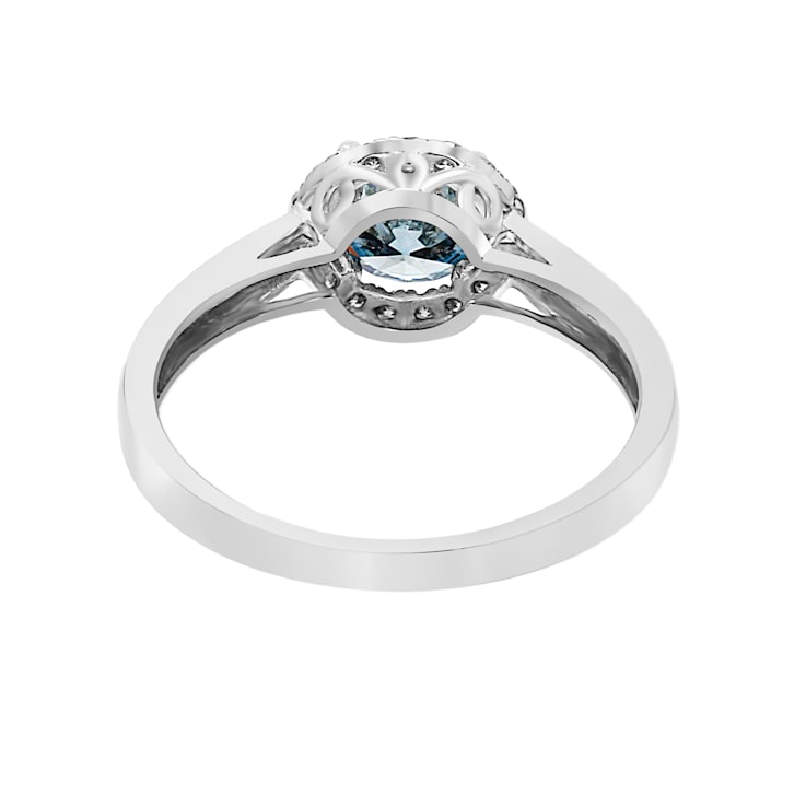 1 1/5 Ct. T.W. Blue and White Lab Grown Diamond 14K White Gold Halo Ring